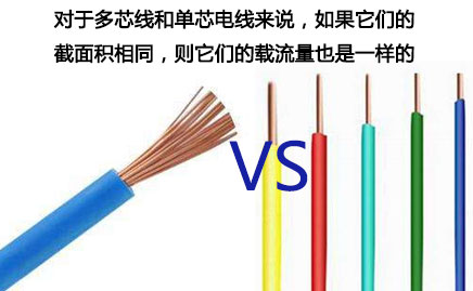 不管是多芯線抑或是單芯線，只要它們的截面積相同，則載流量就相同